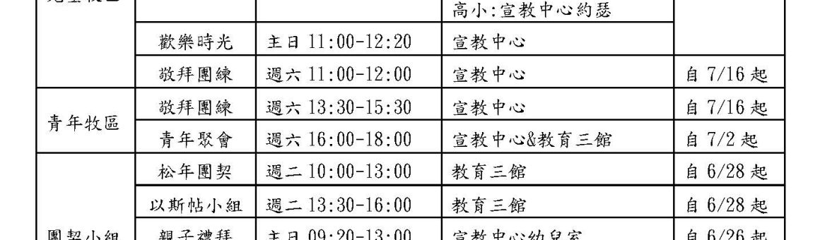各單位&小組聚會地點異動表